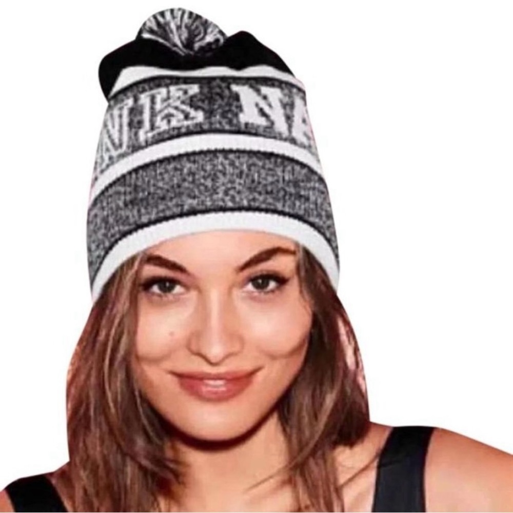 PINK Victoria's Secret Black and White Knit Hat